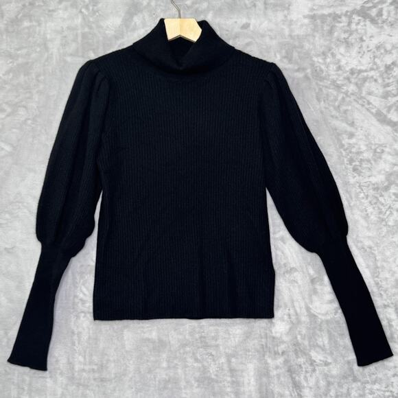 Milly Sweater Womens Small Black Cashmere Turtleneck Puff Sleeve Ribbed Knit - Picture 1 of 10